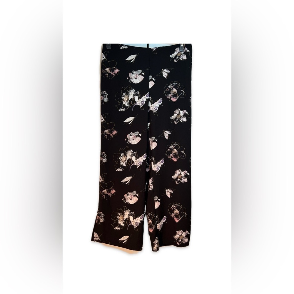 Jules & Leopold Pants Size L Black Floral Print Pink and Purple